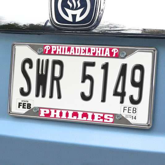 Philadelphia Phillies Chrome Metal License Plate Frame, 6.25in x 12.25in - Philadelphia Phillies