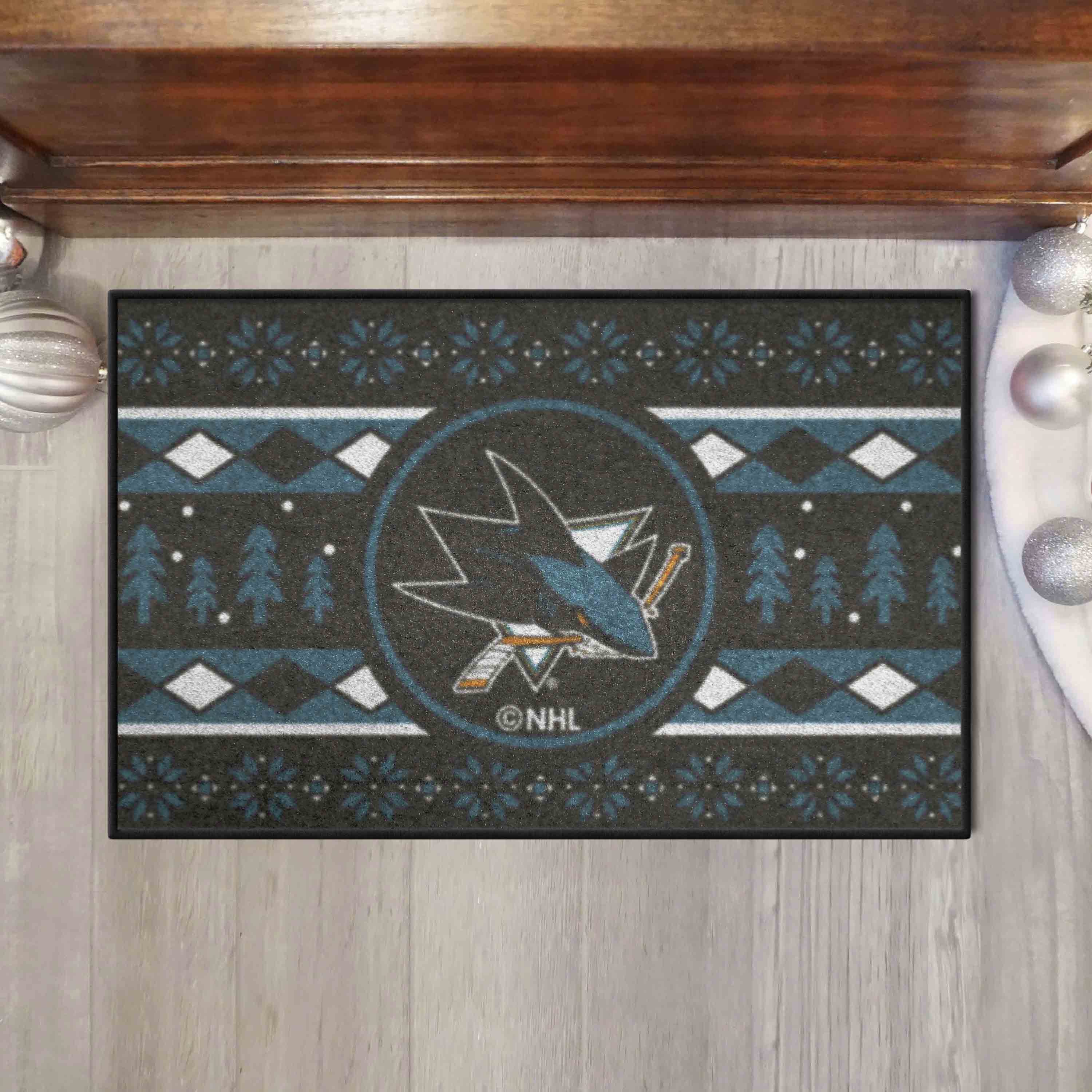 San Jose Sharks Holiday Sweater Starter Mat Accent Rug - 19in. x 30in. - San Jose Sharks