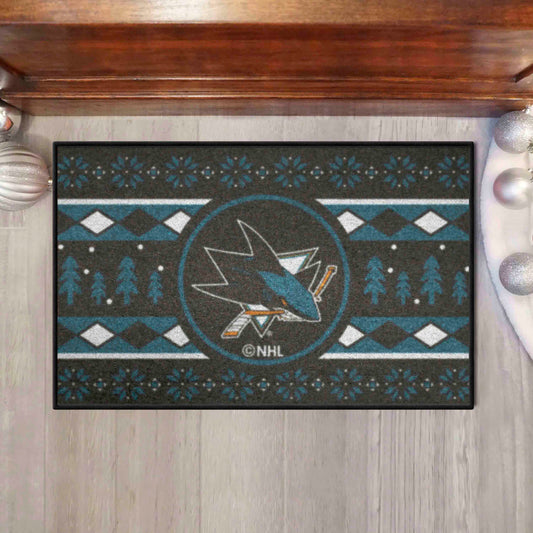 San Jose Sharks Holiday Sweater Starter Mat Accent Rug - 19in. x 30in. - San Jose Sharks