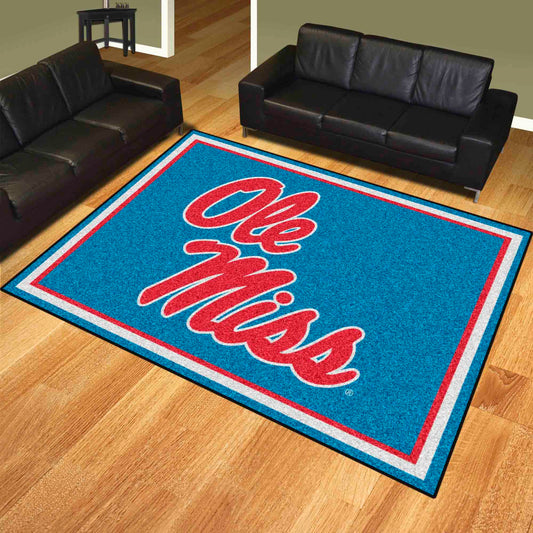 Ole Miss Rebels 8ft. x 10 ft. Plush Area Rug, Light Blue Alternate - Ole Miss