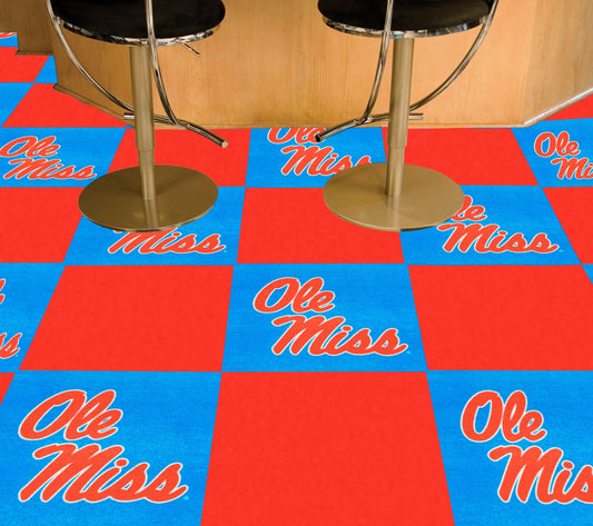 Ole Miss Rebels Team Carpet Tiles - 45 Sq Ft., Light Blue Alternate - Ole Miss