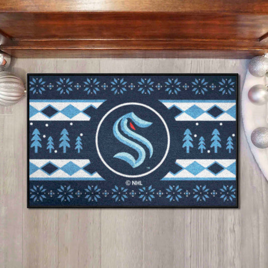 Seattle Kraken Holiday Sweater Starter Mat Accent Rug - 19in. x 30in. - Seattle Kraken