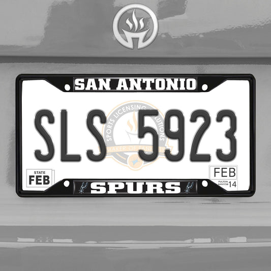 San Antonio Spurs Metal License Plate Frame Black Finish - San Antonio Spurs