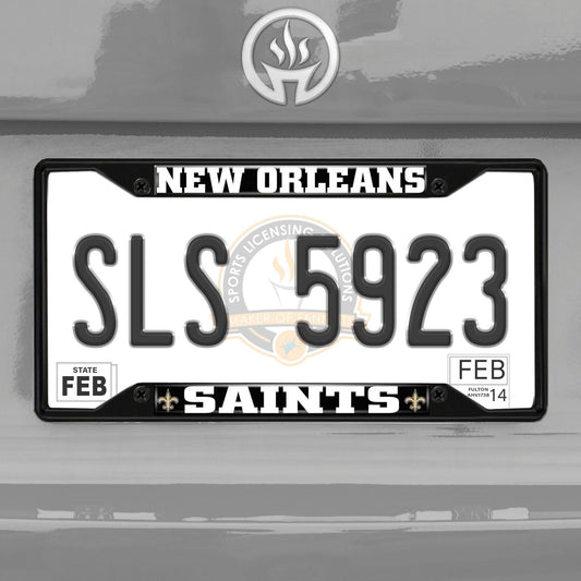 New Orleans Saints Metal License Plate Frame Black Finish - New Orleans Saints
