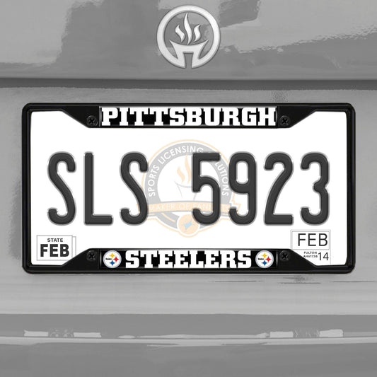 Pittsburgh Steelers Metal License Plate Frame Black Finish - Pittsburgh Steelers