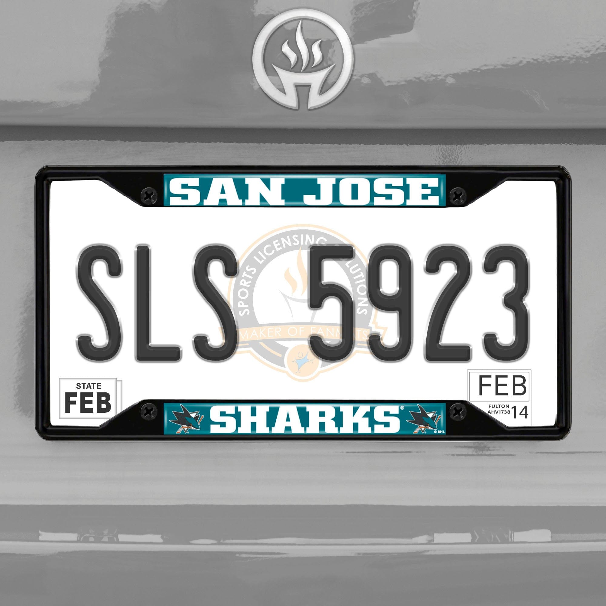 San Jose Sharks Metal License Plate Frame Black Finish - San Jose Sharks