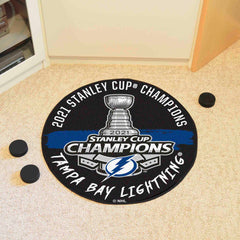 Tampa Bay Lightning Hockey Puck Rug - 27in. Diameter, 2021 NHL Stanley Cup Champions - Tampa Bay Lightning