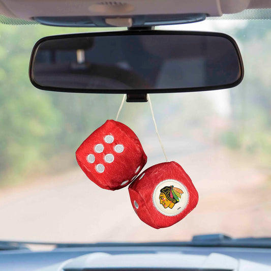 Chicago Blackhawks Team Color Fuzzy Dice Décor 3" Set - Chicago Blackhawks