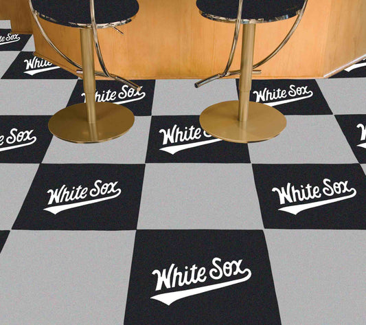 Chicago White Sox "White Sox" Wordmark Team Carpet Tiles - 45 Sq Ft. - Chicago White Sox