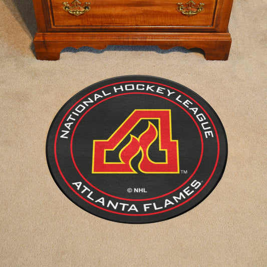 NHLRETRO Atlanta Flames Hockey Puck Rug - 27in. Diameter - Atlanta Flames