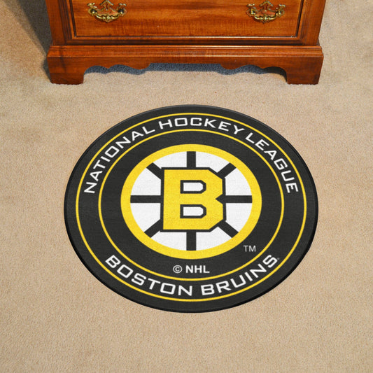Retro NHL Boston Bruins Hockey Puck Rug - 27in. Diameter - Boston Bruins