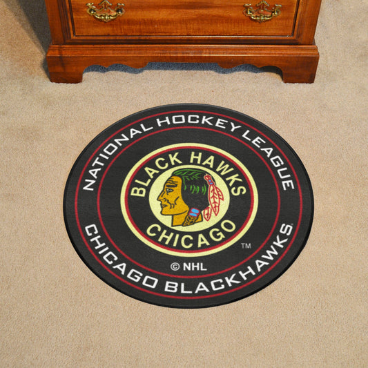 NHLRETRO Chicago Blackhawks Hockey Puck Rug - 27in. Diameter - Chicago Blackhawks
