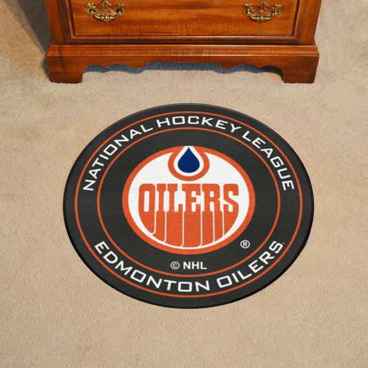 NHLRETRO Edmonton Oilers Hockey Puck Rug - 27in. Diameter - Edmonton Oilers