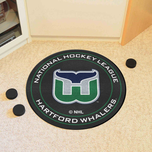 Retro NHL Hartford Whalers Hockey Puck Rug - 27in. Diameter - Hartford Whalers