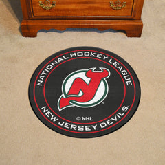 NHLRETRO New Jersey Devils Hockey Puck Rug - 27in. Diameter - New Jersey Devils