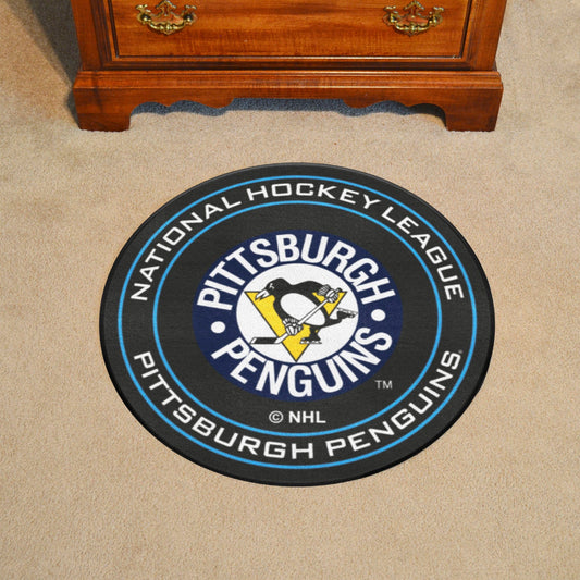Retro NHL Pittsburgh Penguins Hockey Puck Rug - 27in. Diameter - Pittsburgh Penguins
