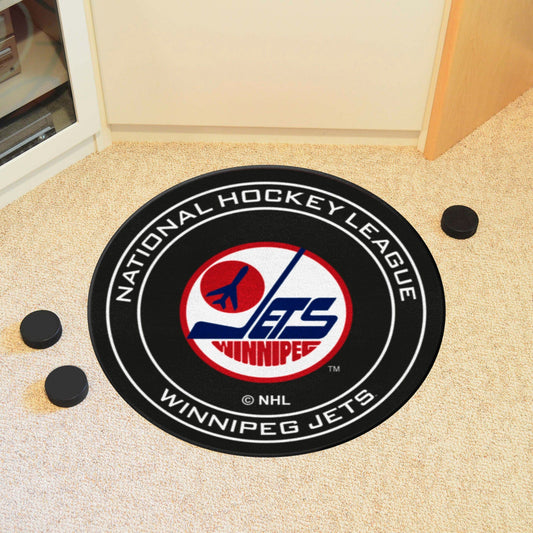 Retro NHL Winnipeg Jets Hockey Puck Rug - 27in. Diameter - Winnipeg Jets