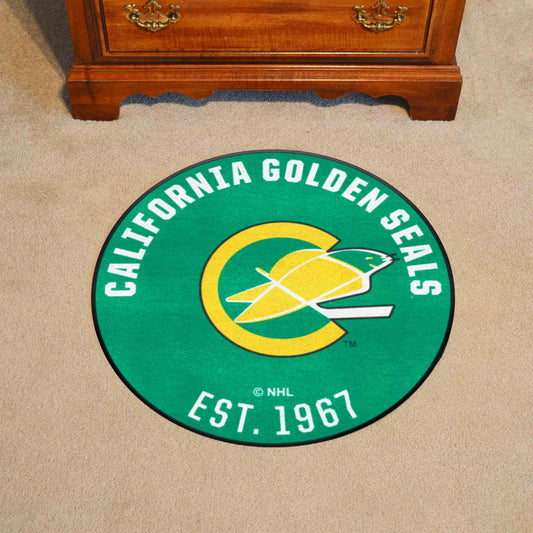 NHLRETRO California Golden Seals Roundel Rug - 27in. Diameter - California Golden Seals