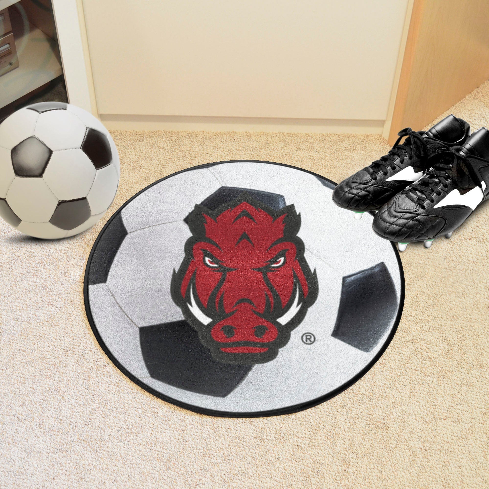 Arkansas Razorbacks Soccer Ball Rug - 27in. Diameter - Arkansas