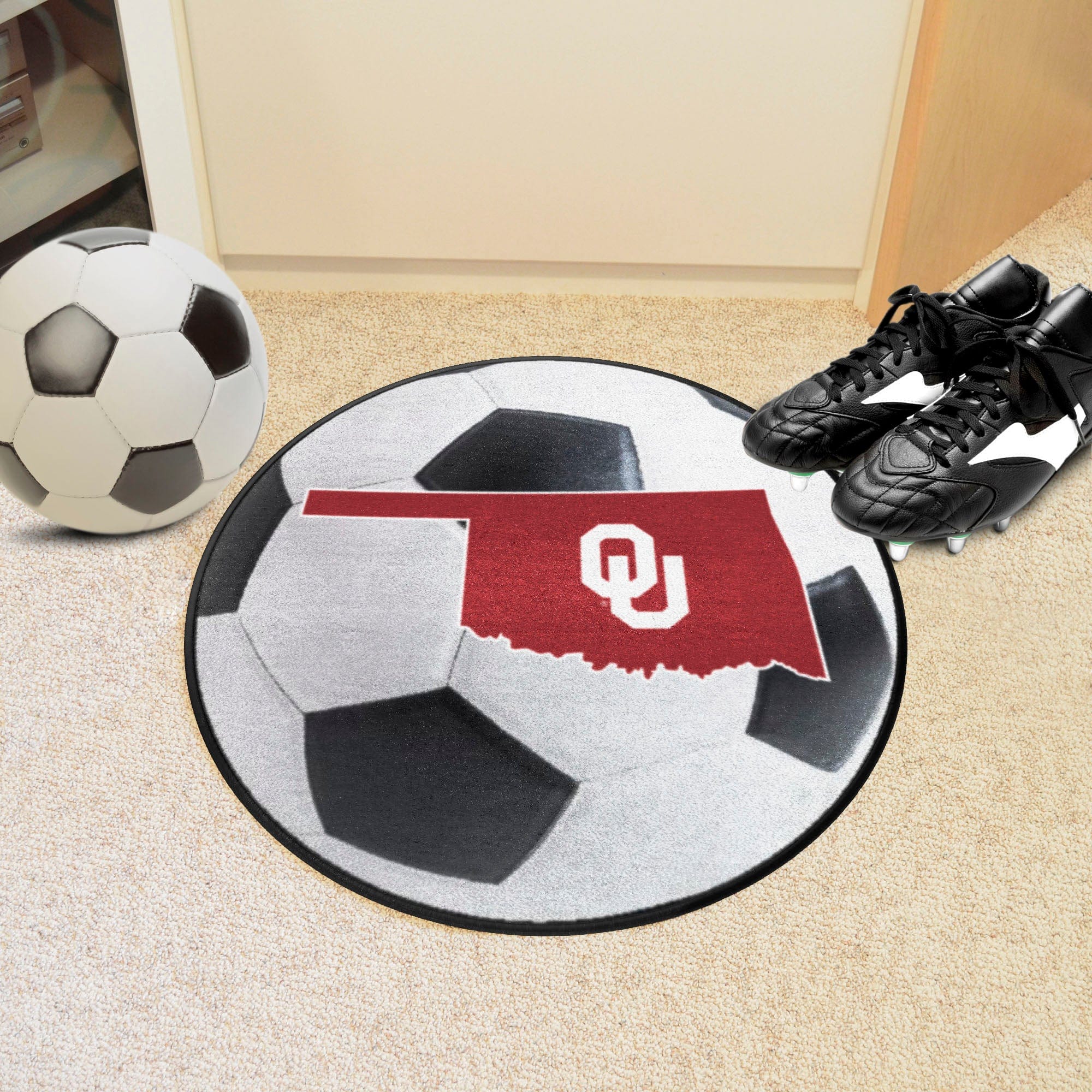 Oklahoma Sooners Soccer Ball Rug - 27in. Diameter - Oklahoma
