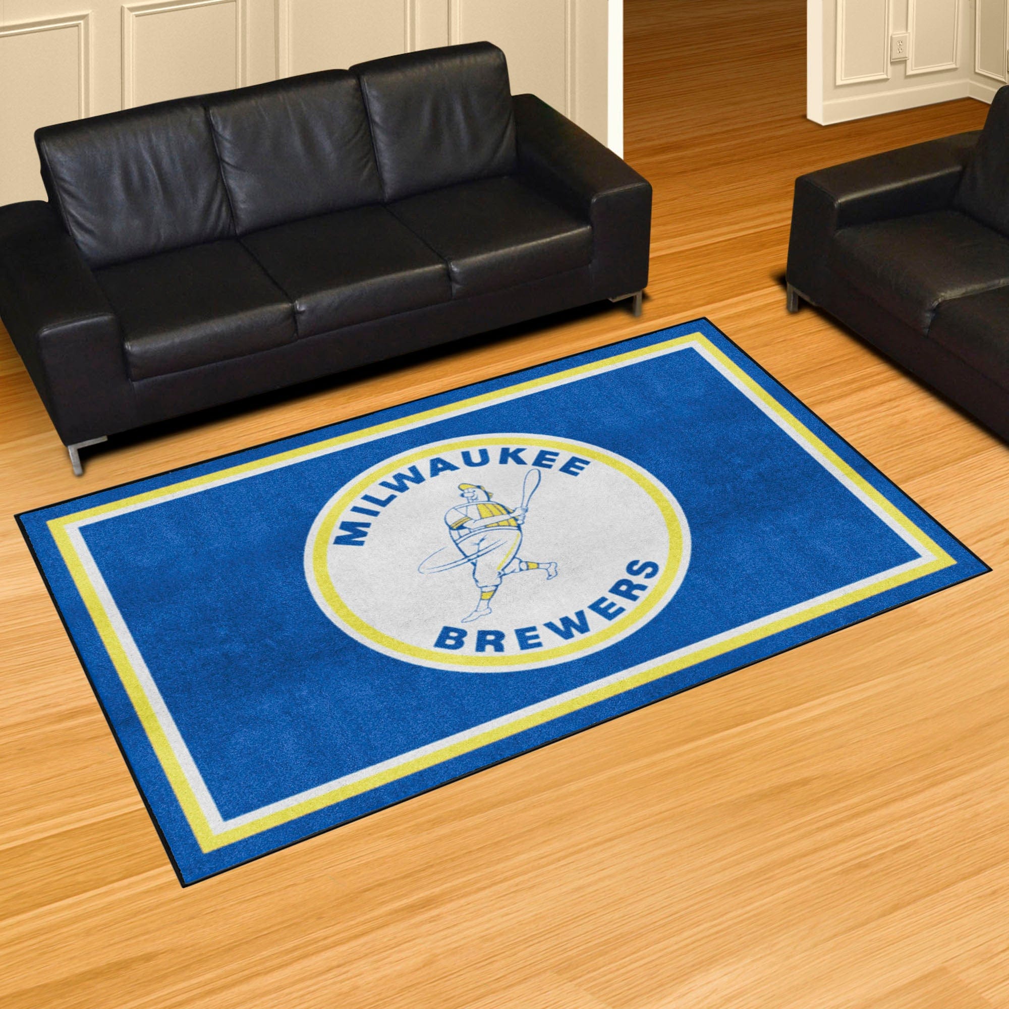 Milwaukee Brewers 5ft. x 8 ft. Plush Area Rug - Retro Collection - Milwaukee Brewers