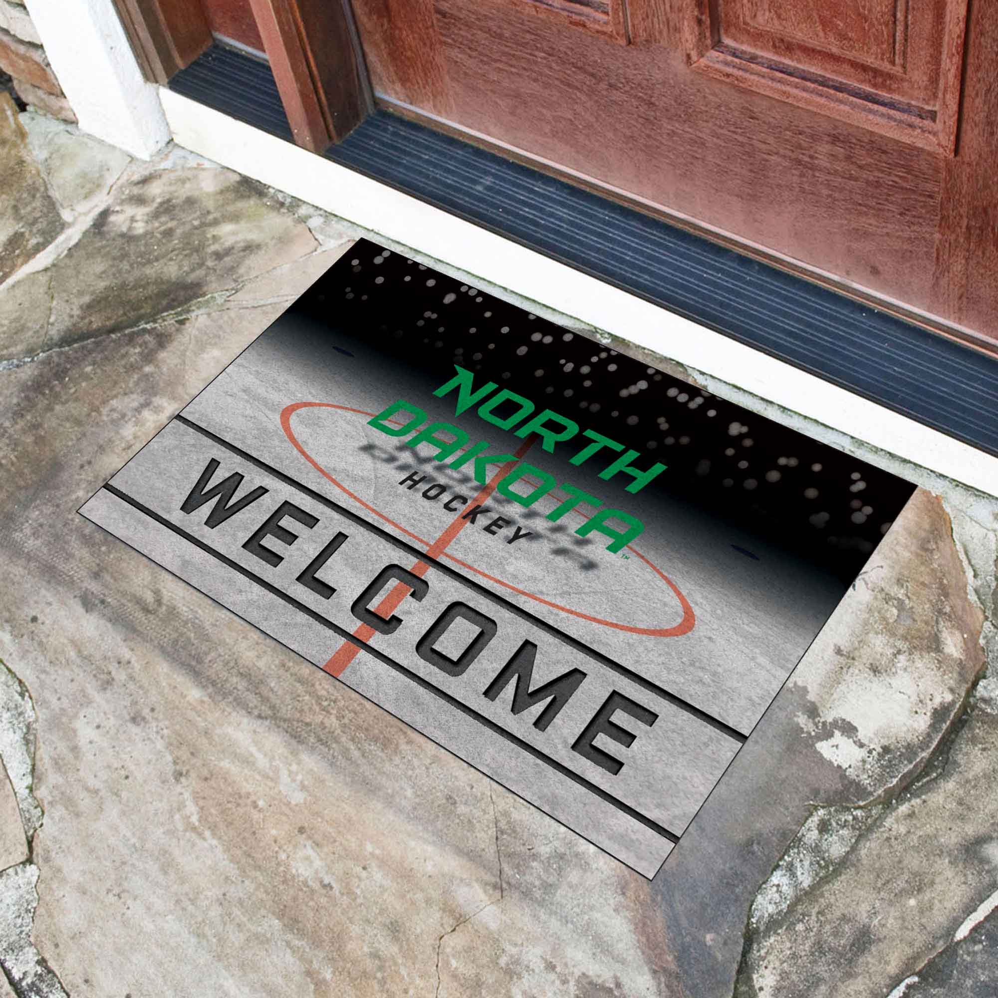 North Dakota Fighting Hawks Rubber Door Mat - 18in. x 30in. - North Dakota