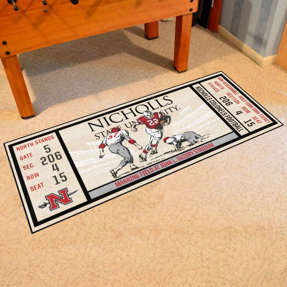 Nicholls State Colonels Ticket Runner Rug - 30in. x 72in. - Nicholls State - Flyclothing LLC