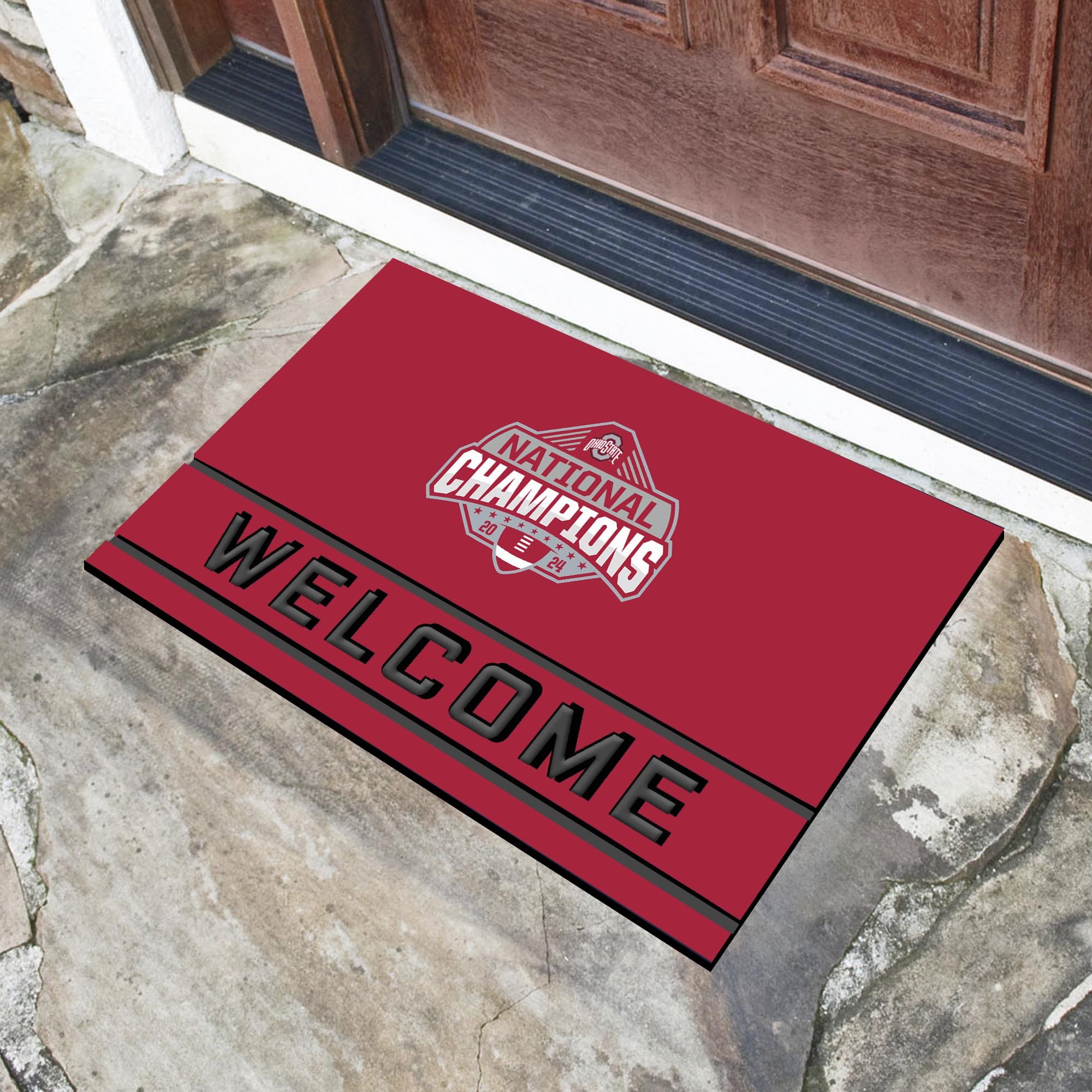 Official Ohio State 2024 National Champions Logo 18"x30" Crumb Rubber Door Mat - Ohio State Buckeyes - Flyclothing LLC