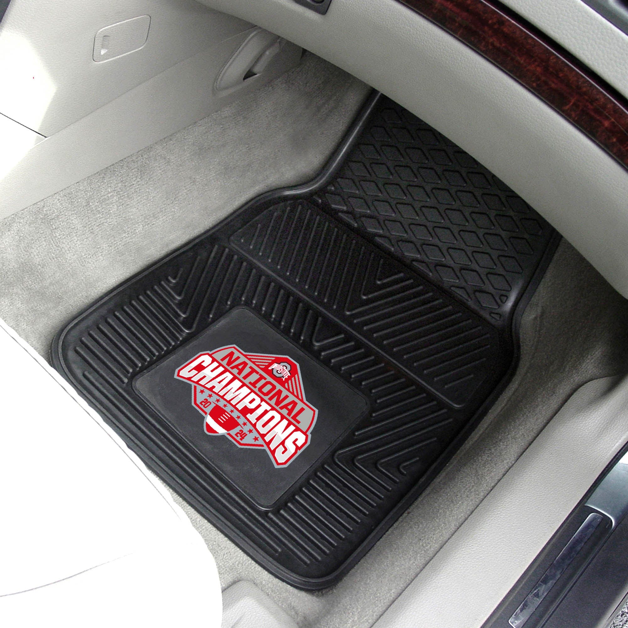 Official Ohio State 2024 National Champions Logo 17"x27" 2-pc Vinyl Car Mat Set - Ohio State Buckeyes - Flyclothing LLC