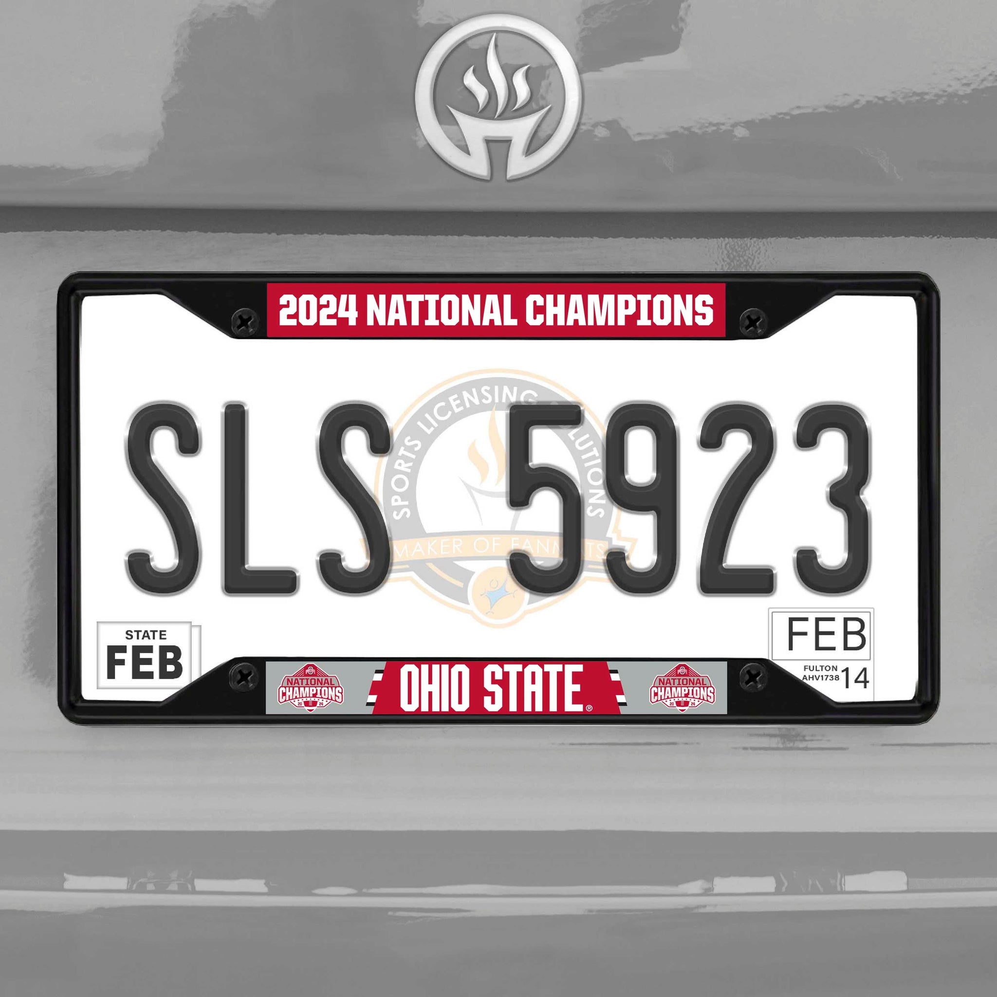 Official Ohio State 2024 National Champions Logo 6.25"x12.25" License Plate Frame - Black - Ohio State Buckeyes - Flyclothing LLC
