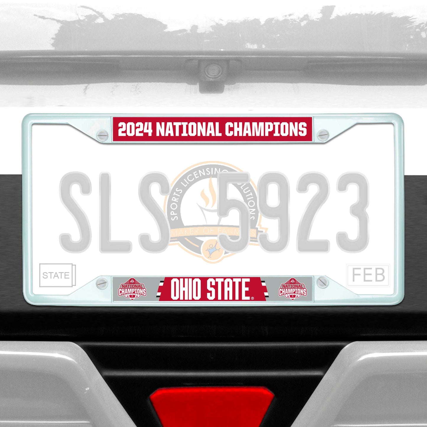 Official Ohio State 2024 National Champions Logo 6.25"x12.25" License Plate Frame - White - Ohio State Buckeyes - Flyclothing LLC