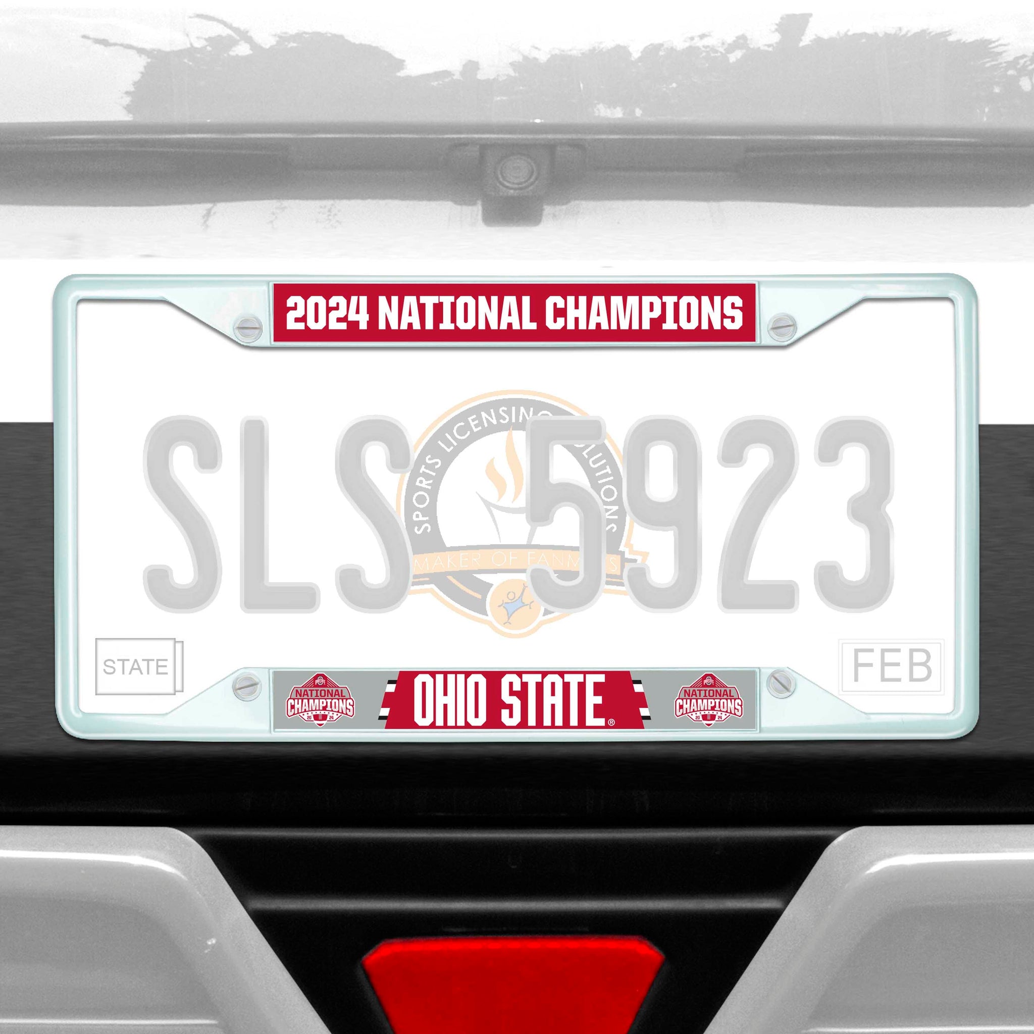 Official Ohio State 2024 National Champions Logo 6.25"x12.25" License Plate Frame - White - Ohio State Buckeyes - Flyclothing LLC