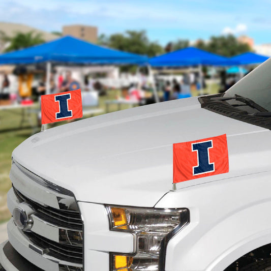Illinois Illini Ambassador Car Flags - 2 Pack Mini Auto Flags, 4in X 6in - Illinois