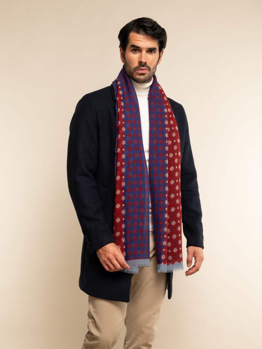 Andrea (red/blue) - Soft and lightweight Italian scarf from 100% wool - Leather Gloves Online - Flyclothing LLC