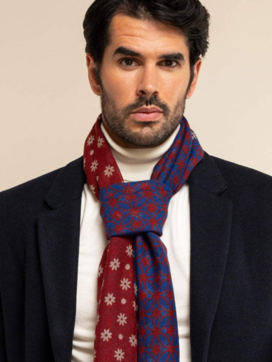 Andrea (red/blue) - Soft and lightweight Italian scarf from 100% wool - Leather Gloves Online - Flyclothing LLC
