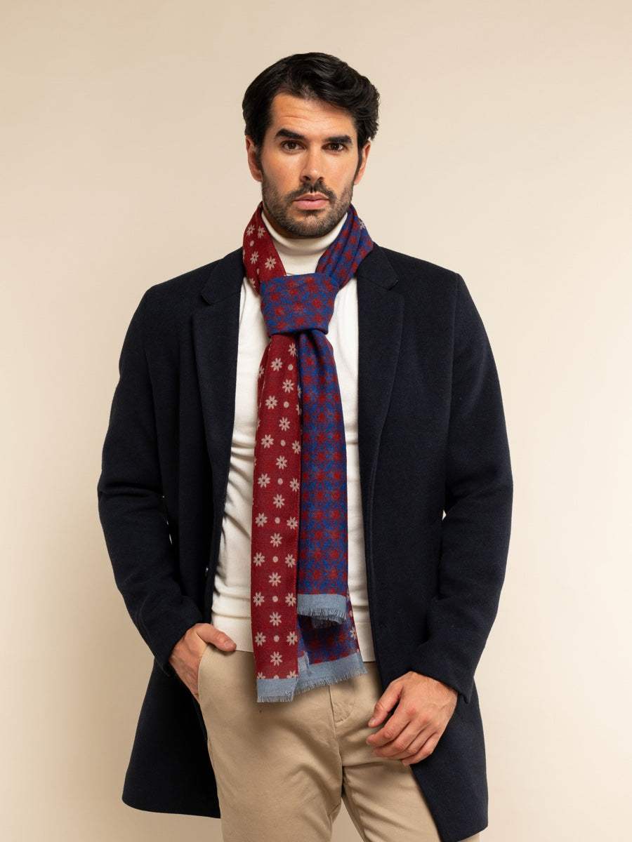Andrea (red/blue) - Soft and lightweight Italian scarf from 100% wool - Leather Gloves Online - Flyclothing LLC