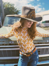 Streets of Gold Golden Yellow Tulip Flower MESH TOP - Lil Bee's Bohemian - Flyclothing LLC