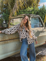 White Wedding Retro Floral Button Up Blouse PREORDER JUNE/JULY 2026 - Lil Bee's Bohemian - Flyclothing LLC