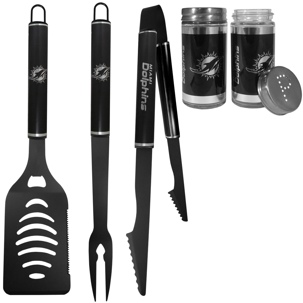 Miami Dolphins 3pc Black BBQ Tools w/Shakers