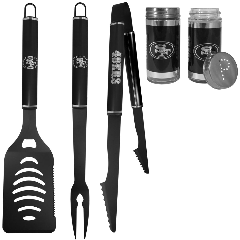 San Francisco 49ers 3pc Black BBQ Tools w/Shakers - San Francisco 49ers