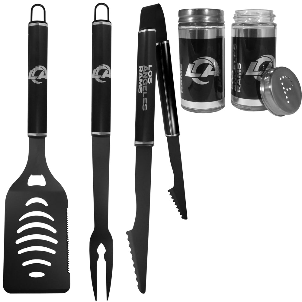 Los Angeles Rams 3pc Black BBQ Tools w/Shakers - Los Angeles Rams