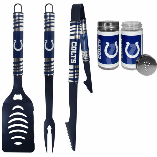 Indianapolis Colts 3pc Color BBQ Tools w/Salt & Pepper Shakers