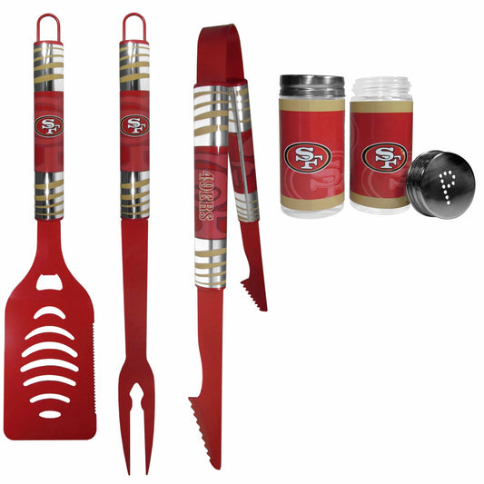 San Francisco 49ers 3pc Color BBQ Tools w/Salt & Pepper Shakers - San Francisco 49ers - Flyclothing LLC