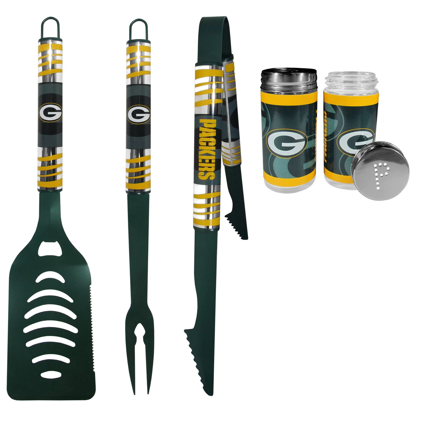 Green Bay Packers 3pc Color BBQ Tools w/Salt & Pepper Shakers - Green Bay Packers - Flyclothing LLC