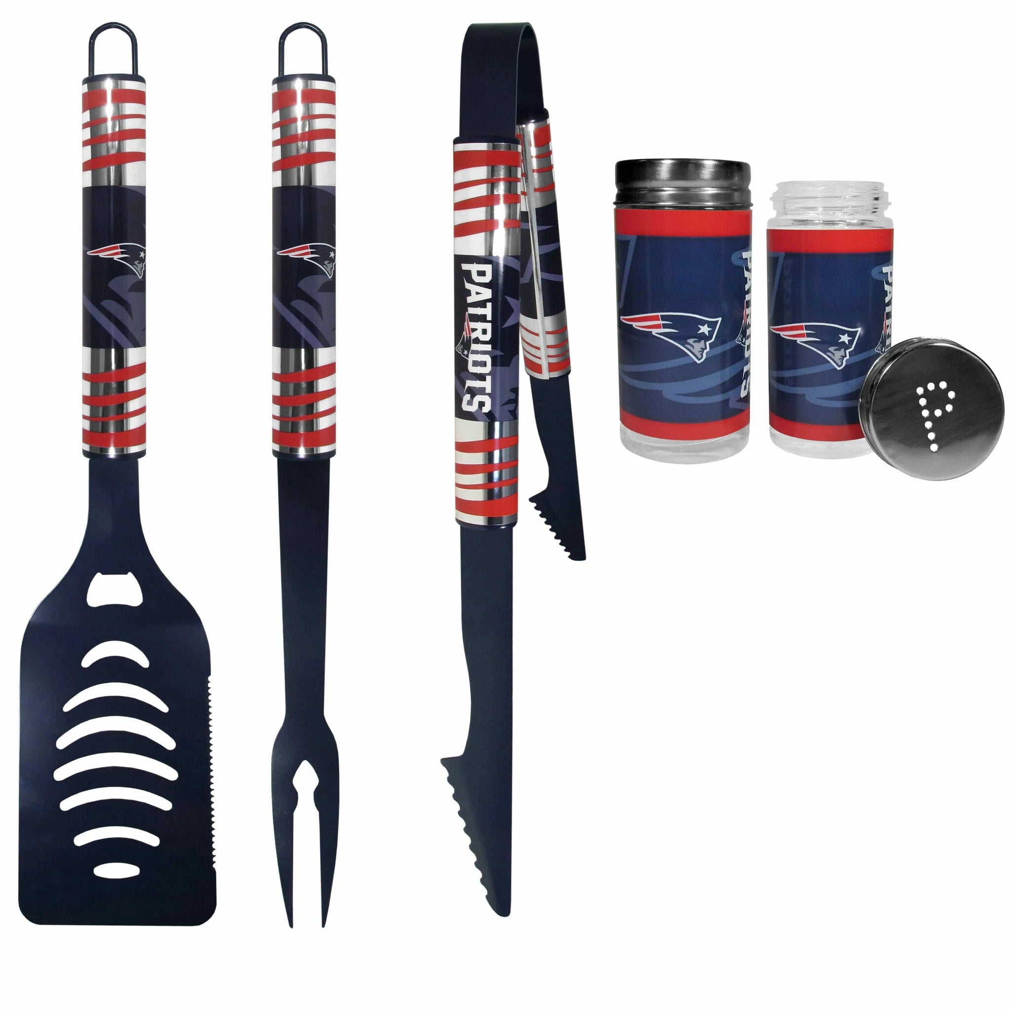 New England Patriots 3pc Color BBQ Tools w/Salt & Pepper Shakers - New England Patriots - Flyclothing LLC