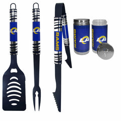 Los Angeles Rams 3pc Color BBQ Tools w/Salt & Pepper Shakers - Los Angeles Rams
