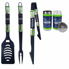 Seattle Seahawks 3pc Color BBQ Tools w/Salt & Pepper Shakers - Seattle Seahawks