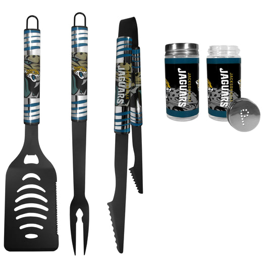 Jacksonville Jaguars 3pc Color BBQ Tools w/Salt & Pepper Shakers - Jacksonville Jaguars