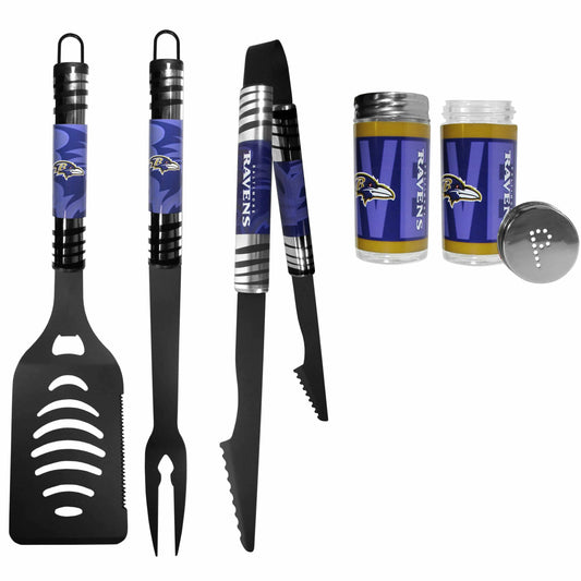 Baltimore Ravens 3pc Color BBQ Tools w/Salt & Pepper Shakers - Baltimore Ravens - Flyclothing LLC