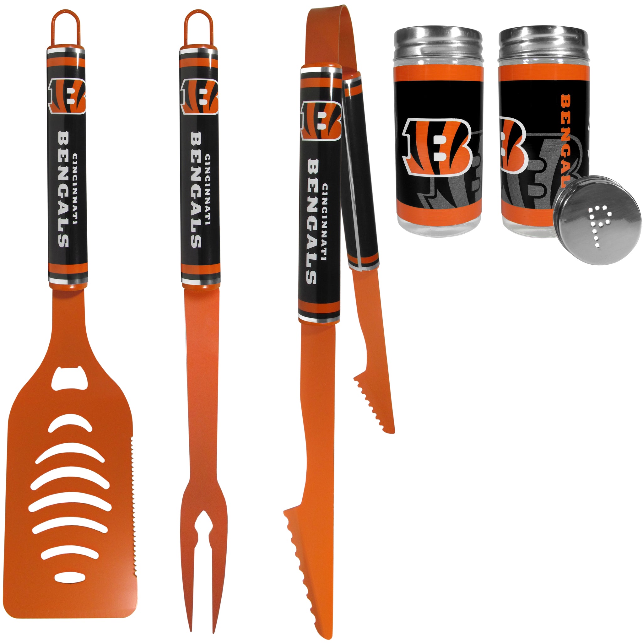 Cincinnati Bengals 3 pc Logo BBQ Tools w/Shakers